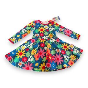 Toby Tiger Organic Bold Floral Print Skater Dress Size 2-3 NWT